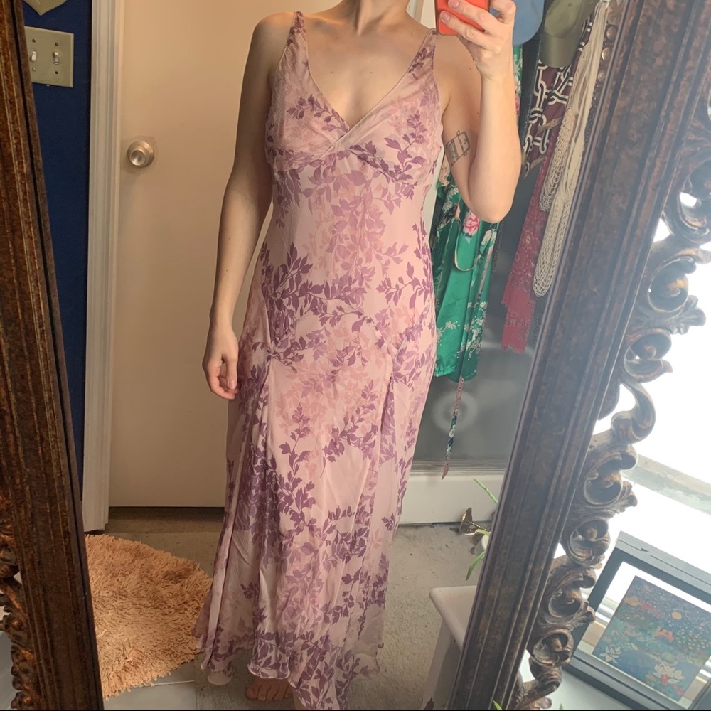 Jones NY silk floral flutter maxi dress pink lilac - Picture 12 of 12